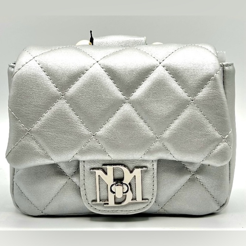 Badgley Mischka Mini Faux Pearl Embellished Top Handle Bag Silver